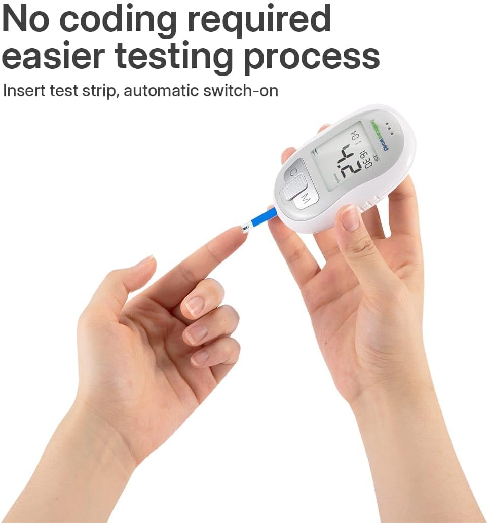 Healthcare World Blutzuckermessgerät Set mit 10 Teststreifen & 60 Lanzetten – Präziser No-Coding Glukometer für Diabetes-Tests, Blutglukose Zuhause, Schnelle Messergebnisse, Tragbares Diabetiker-Gerät – Bild 6