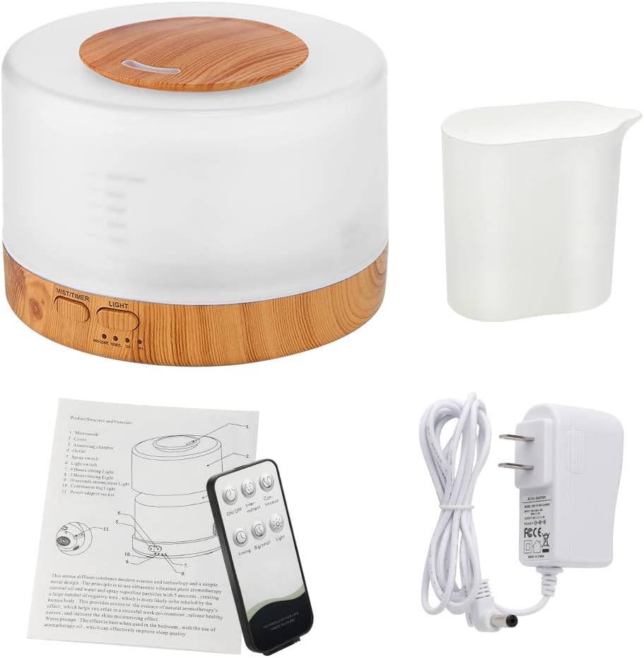 500 ml Aromadiffusor für ätherische Öle, Luftbefeuchter + Timer, Aromatherapie-Öldiffusor, 7 LED-Farben, Fernbedienung, Ultraschall-Diffusor für ätherische Öle, leiser Luftbefeuchter für Schlafzimmer, Yoga, Salon – Bild 7