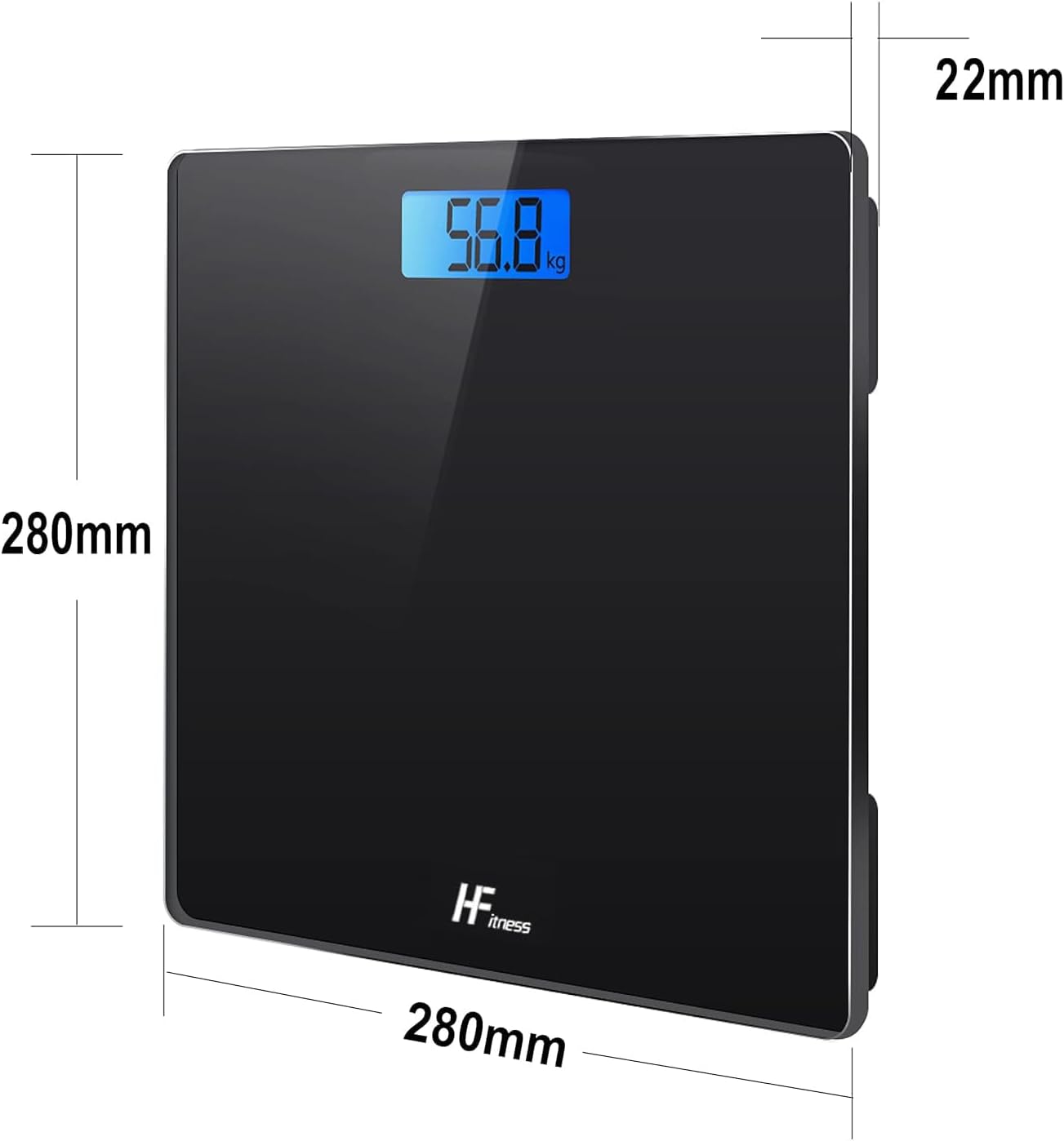 Digitale elektronische Personenwaage, Plattform 28 x 28 cm, Körperwaage Körpergewicht bis 180 kg, Display mit Hintergrundbeleuchtung, Gewichtskontrolle – Schwarz – Bild 3