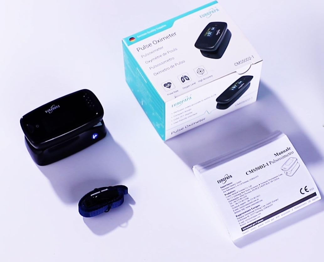 EUROPAPA Pulsoximeter, Fingerpulsoximeter, ideal zur schnellen Messung der Sauerstoffsättigung (SpO2), einfacher Herzfrequenzmesser für Erwachsene, OLED-Display (schwarz) – Bild 9