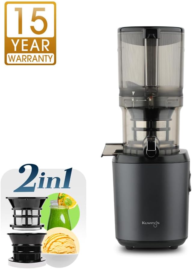 Kuvings Slow Juicer AUTO6 | Entsafter Gemüse und Obst, Elektrische Kaltpresse, Ruhiger Motor, Leicht zu Reinigen, Saft & Sorbet, 1.7L, BPA Frei, Schlankes Design, 200 Watt (Matt Gunmetal)_KHS-660SE – Bild 2