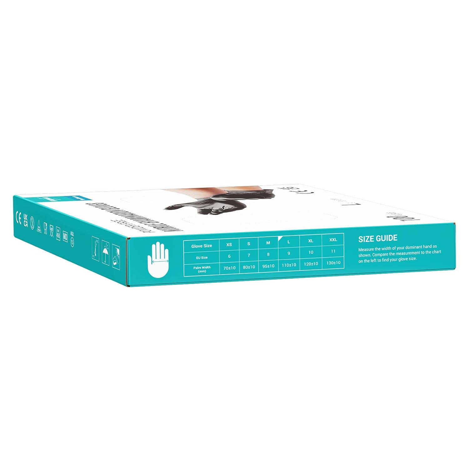 EUROPAPA® Nitrilhandschuhe Box mit 100 Einweghandschuhen, Untersuchungshandschuhen, Nitrilhandschuhen, puderfrei, latexfrei, unsteril, Einweghandschuhe (L, Schwarz) – Bild 7