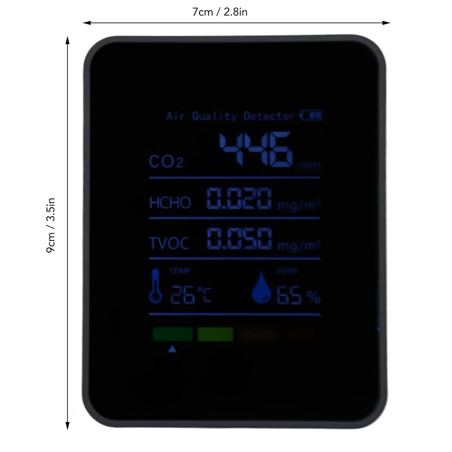 Luftqualitätsmonitor, 5-in-1-Messgerät, CO2-Detektor, Monitor, Echtzeit-Kohlendioxid-Erkennung, HCHO TVOC Temp Humi ABS, für Zuhause, Büro, Klassenzimmer, 8,9 x 3,6 x 7,1 cm – Bild 3