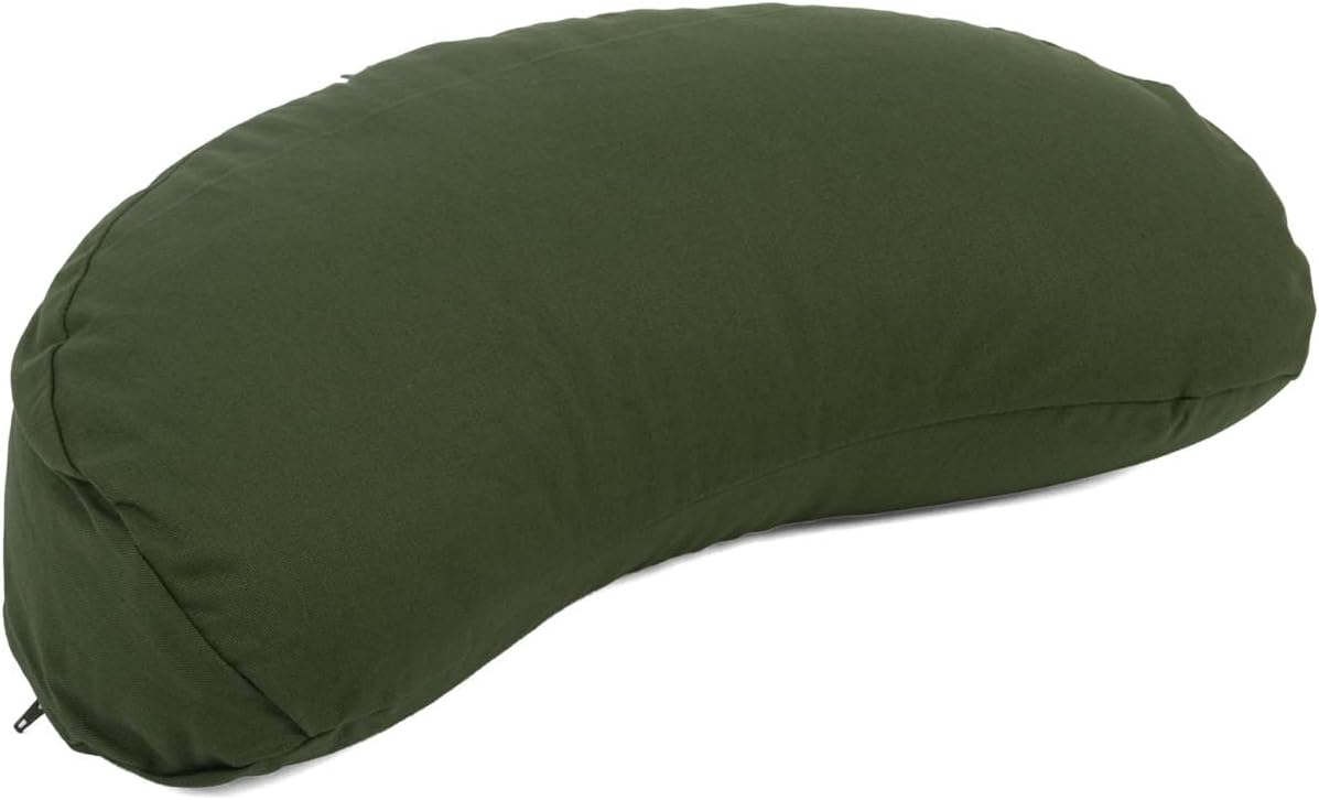 Bodhi Meditationskissen Halbmond Mini | Yogi Moon Eco | Bezug aus 100 % Bio-Baumwolle | Yogakissen halbmondförmig mit Buchweizenfüllung | Halbmondkissen für Yoga & Meditation | Waldgrün