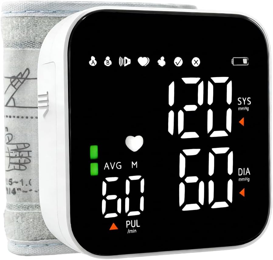 Handgelenk-Blutdruckmessgerät mit LED-Touchscreen, automatisches Blutdruckmessgerät mit 99 x 2 Lesespeicher, automatische Sprachausgabe, wiederaufladbar
