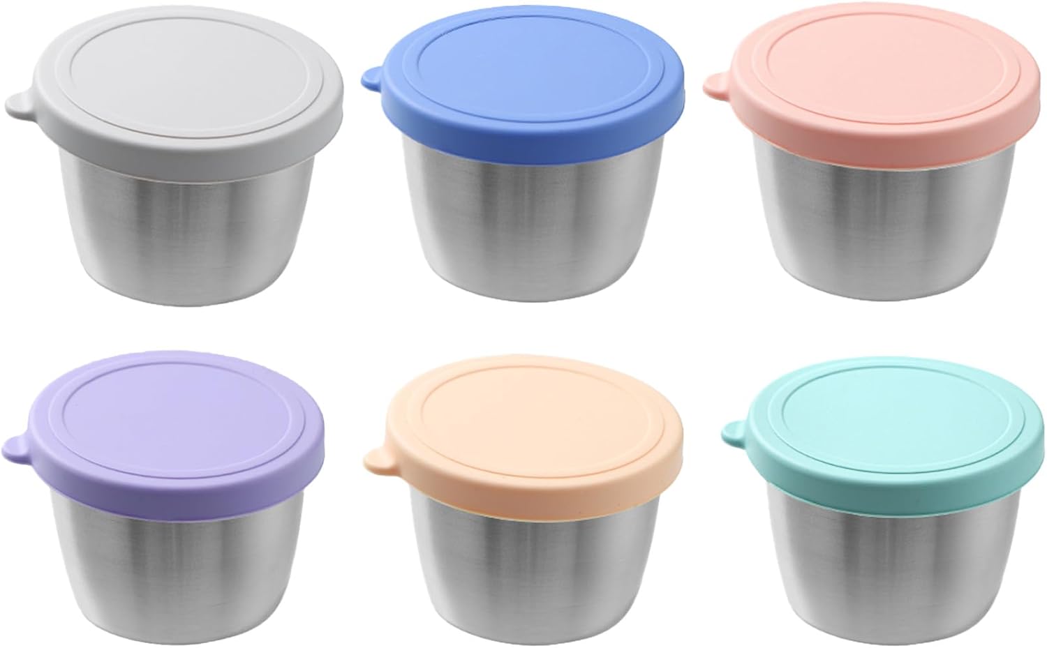 PandaEar Edelstahl-Behälter für Salatdressings mit Deckel – Set mit 6 Mini-Dosen mit Deckel, auslaufsichere Saucenbehälter, kleine Lebensmittelbehälter für Lunchbox und Essenszubereitung