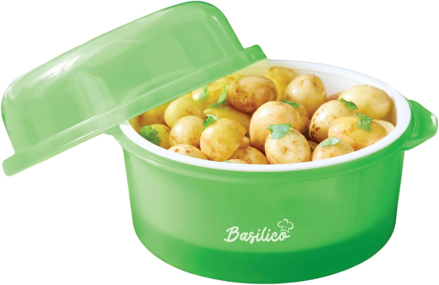 Basilico Mikrowellen-Kartoffelkocher, Dampfgarer für Kartoffeln und anderes Gemüse, energiesparende und schnelle Zubereitung, spülmaschinenfest, Durchmesser 23 cm