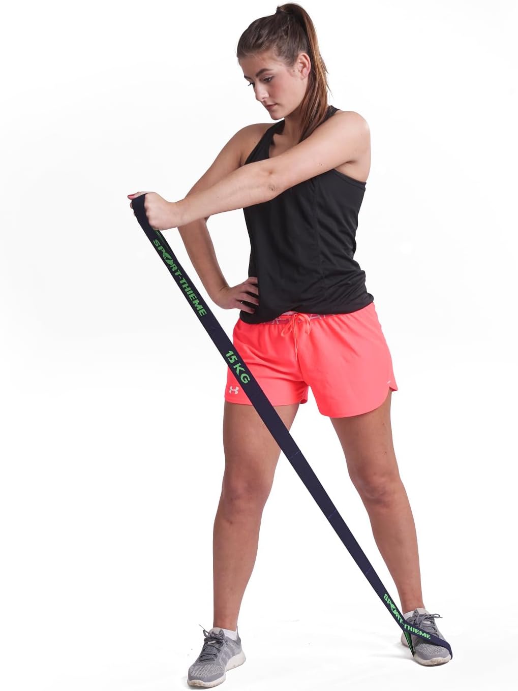 Sport-Thieme Fitnessband für Arme und Beine, elastisches Textilband, Gymnastikband, Widerstandsband mit Schlaufen, 3 Zugstärken und Farben: L: 96 cm Latex-Polyesterfäden Markenqualität – Bild 4