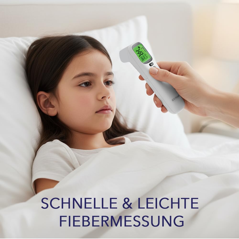 IEA Medical Digitales Infrarot-Fieberthermometer für Babys, Kinder & Erwachsene, Thermometer zur Fiebermessung mit Fieberalarm, Stirnthermometer berührungslos, Fiebermessgerät – Bild 2