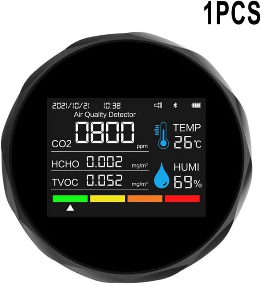6 in 1 Kohlendioxidmelder Luftqualitätsmonitor mit App, TVOC Temperaturfeuchtigkeitssensor, Tonalarm, Datenprotokoll, Schwarz – Bild 3
