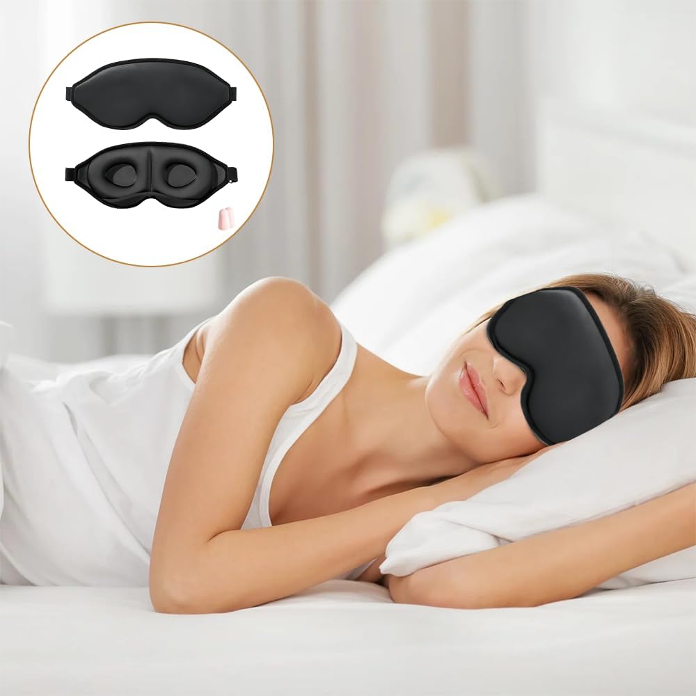 Schlafmaske, Schlafbrille 3D-Augenhöhlen Design 100% Lichtblockierende Lichtblockierende Schlafbrille mit 1Paar Ohrstöpseln Verstellbar Gummiband Augenmaske für Männer und Frauen – Bild 6