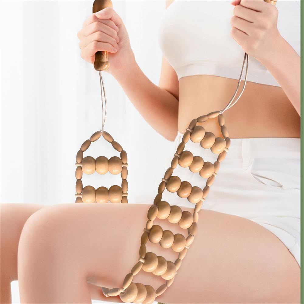 mizikuu Massageroller Rücken mit Griff, Holzmassagegerät, Anti-Cellulite-Rückenmassagegerät, Maderotherapie-Faszienrolle mit Griff, Massagerolle für Nacken, Beine, Rücken – Bild 4