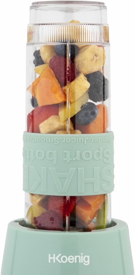 H.Koenig Mini Smoothie Maker Standmixer, Mixer elektrisch, tragbar, kompakt, 570 ml, SMOO18, BPA-frei, leistungsstark 300 W, Smoothie-Mixer 2 tragbare Flaschen, Edelstahlklingen, Pastellgrün – Bild 7