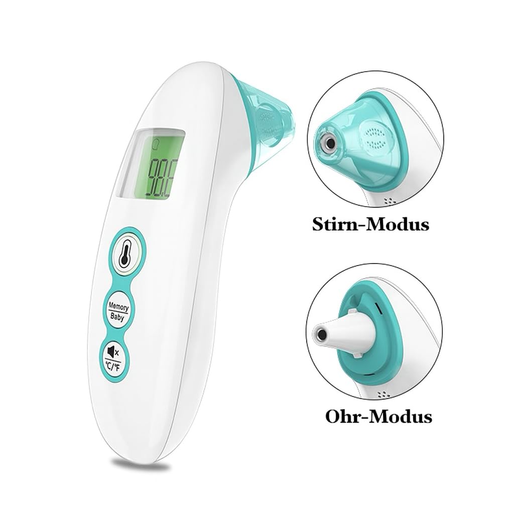 Fieberthermometer, berührungslos für Stirn und Ohr, Alterspräzision, Farbdisplay, Speicher für Babys/Kinder/Erwachsene, 3 in 1 Meter – Bild 4