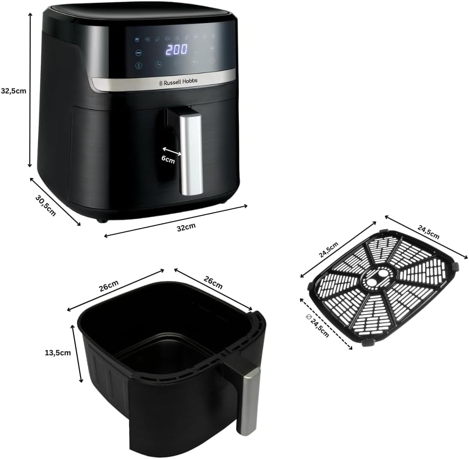 Russell Hobbs SatisFry 27632-56 Heißluftfritteuse XXL, 8,3 l, kompaktes Gehäuse, sehr leise, Pizza-Durchmesser 26 cm (9 Programme, spülmaschinenfest, Fritteuse ohne Öl, Touchscreen, Grillen, Backen) – Bild 10