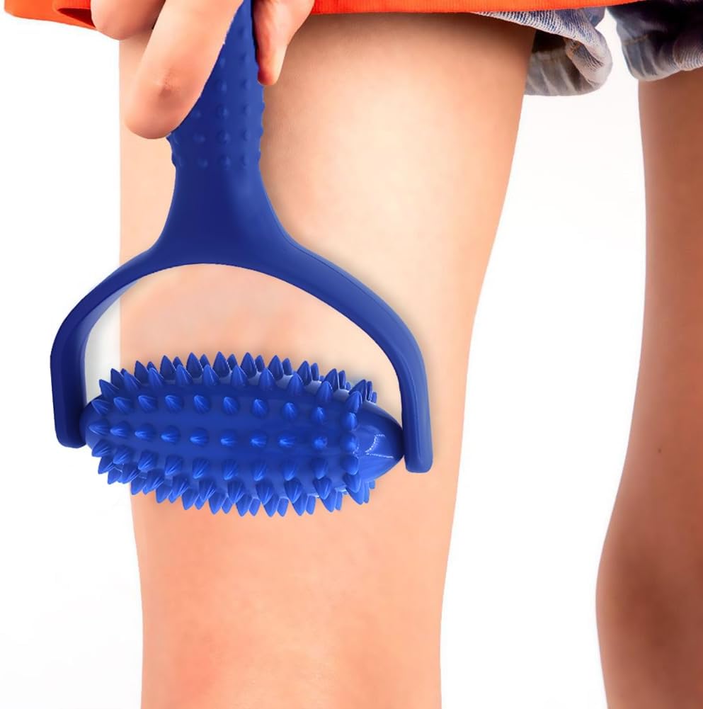 Massageroller mit Griffen, Massagegerät Faszienball mit Noppen, multifunktionaler Igelball, Massageroller zur Entspannung der Fuß-, Bein- und Rückenmuskulatur (blau) – Bild 8