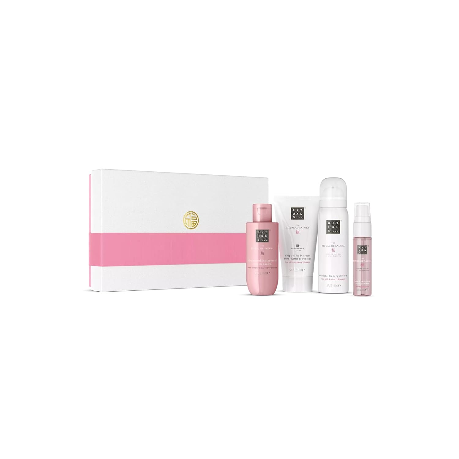 RITUALS The Ritual of Sakura Kleines Geschenkset – Vier Kirschblüten- und Reismilch-Hautpflegeprodukte – Bade-Geschenkbox für ein belebendes Pflegeerlebnis