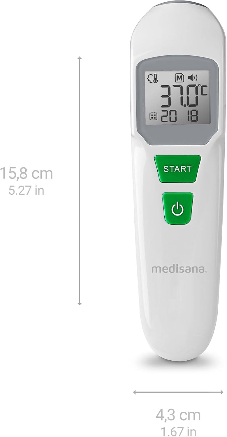 medisana TM 762 Digitales Stirnthermometer, Fieberthermometer für Babys, Kinder und Erwachsene mit visuellem Fieberalarm, Memory-Funktion und Messung von Flüssigkeiten – Bild 2