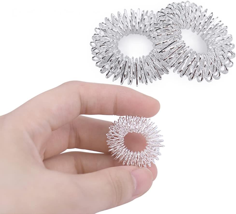 2 Stück magnetische Akupressurbälle & 3 Stück Massageringe für Finger-Igelball-Massage, klein, 32 mm Durchmesser, Fähigkeiten-Borderline-Set für Stressabbau oder Massage (Silber) – Bild 5