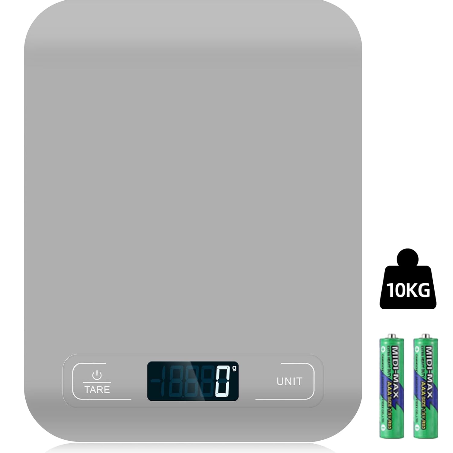 Digitale Küchenwaage, 10 kg, Profiwaage mit LCD-Display und Tara-Funktion, zum Backen und Kochen, 1 g Genauigkeit, Grau