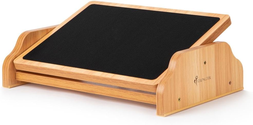 StrongTek Fußstütze aus Holz unter dem Schreibtisch mit rutschfester Oberfläche, Schaukel-Fußhocker für das Heimbüro, Schaukel-Fußhocker mit 30-Grad-Neigungswinkel