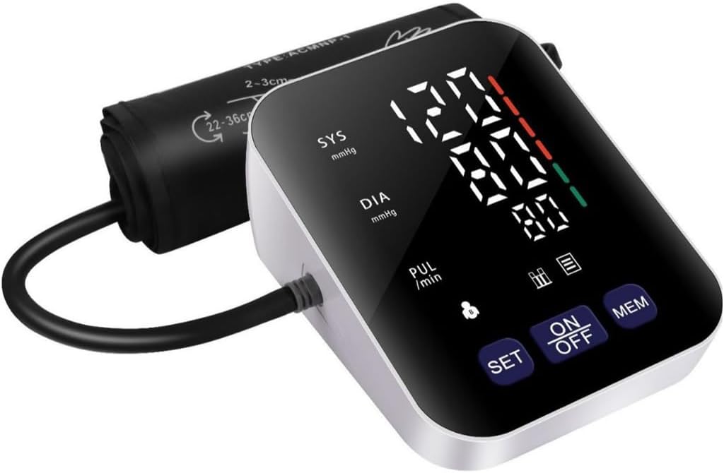 V8 Ultra Blutdruckmessgerät Oberarm mit hochauflösendem LED-Display, geeignet für Oberarmumfänge 22–42 cm, Aufbewahrung für 2 Benutzer, AA-Batterie