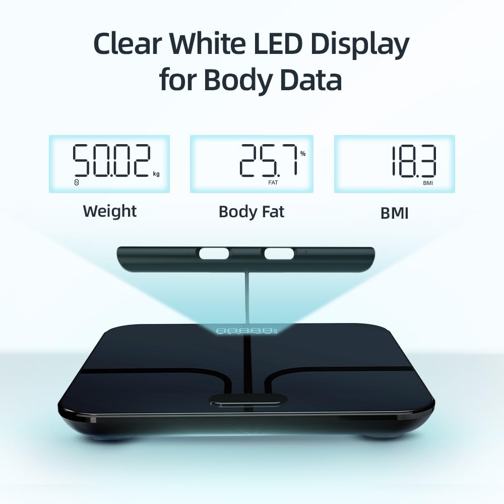 Fitdays Intelligente Körperanalysewaage, 8-Elektroden-Präzisions-Digital-BMI-Waage mit über 20 Messwerten, Bluetooth-Farbdisplay für Muskeln/Fett/Wasser, Familiensynchronisierung für 6 Benutzer (FI2211WB-Schwarz) – Bild 4