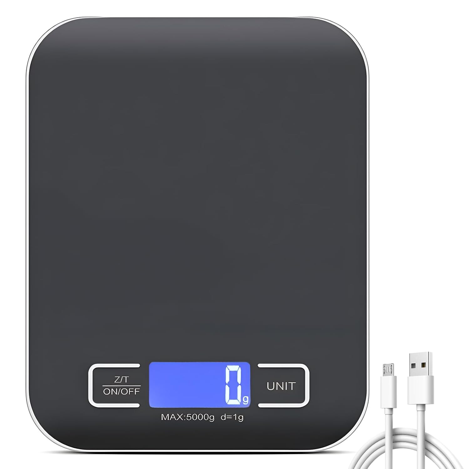 Digitale Küchenwaage, 10 kg/1 g, USB-Küchenwaage, digitale Küchenwaage mit LED-Anzeige und Tara-Funktion, multifunktionale Lebensmittelwaage zum Backen und Kochen, Schwarz
