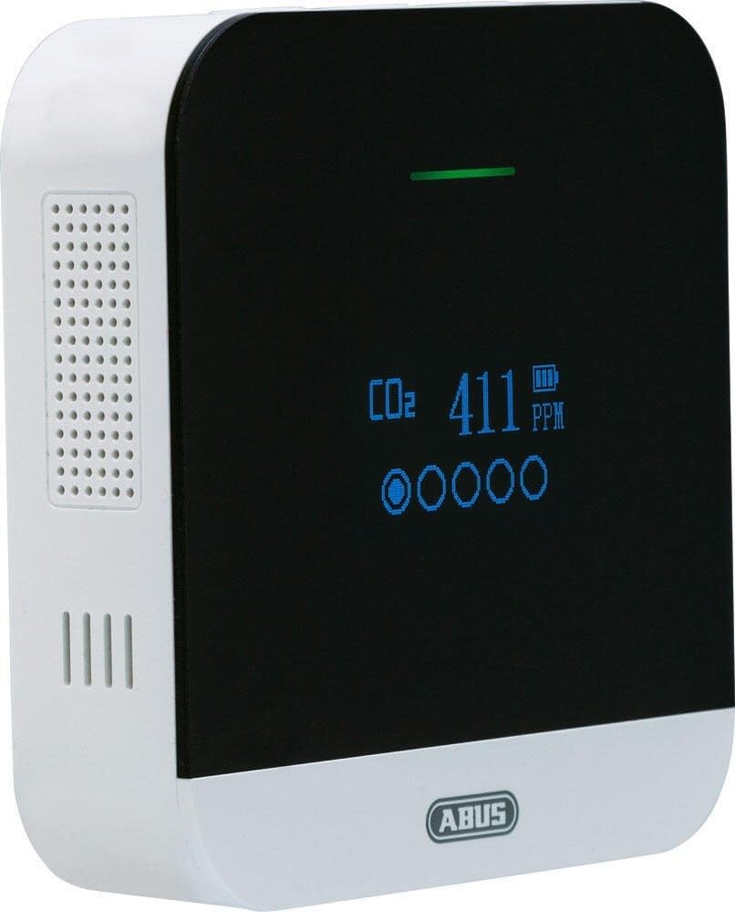 ABUS CO2-Melder – CO2WM110 AirSecure – Messgerät für Luftqualität, Luftfeuchtigkeit und Temperatur im Raum – mit Alarm und CO2-Ampel – 10-Jahres-Sensor
