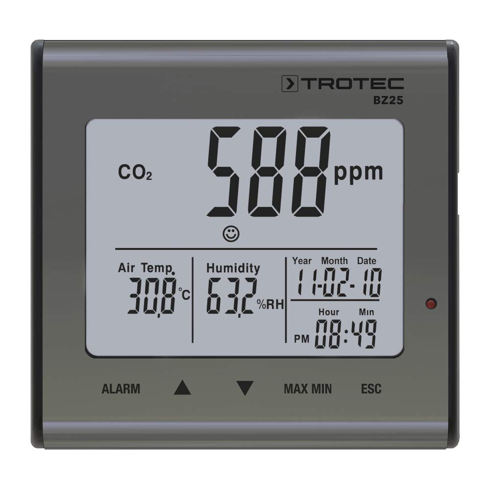 TROTEC BZ25 CO2-Luftqualitätsmonitor, ideal für Büro, Schule, Kinderzimmer, Raumluft, Raumtemperatur, Luftfeuchtigkeit