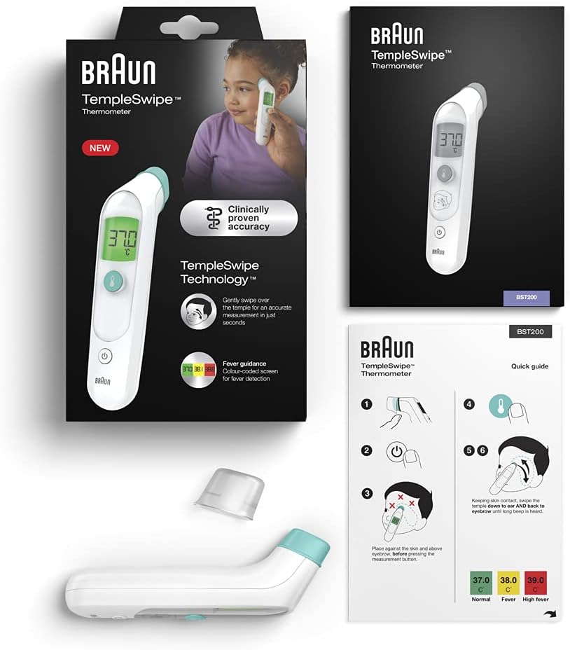 Braun Sensian Swipe 5 Schläfenthermometer, TempleSwipe-Technologie, farbcodierte Digitalanzeige, geeignet für Babys und Kinder, 3-Sekunden-Ergebnisse, die Marke Nr. 1 bei Ärzten (1), BST200 – Bild 7