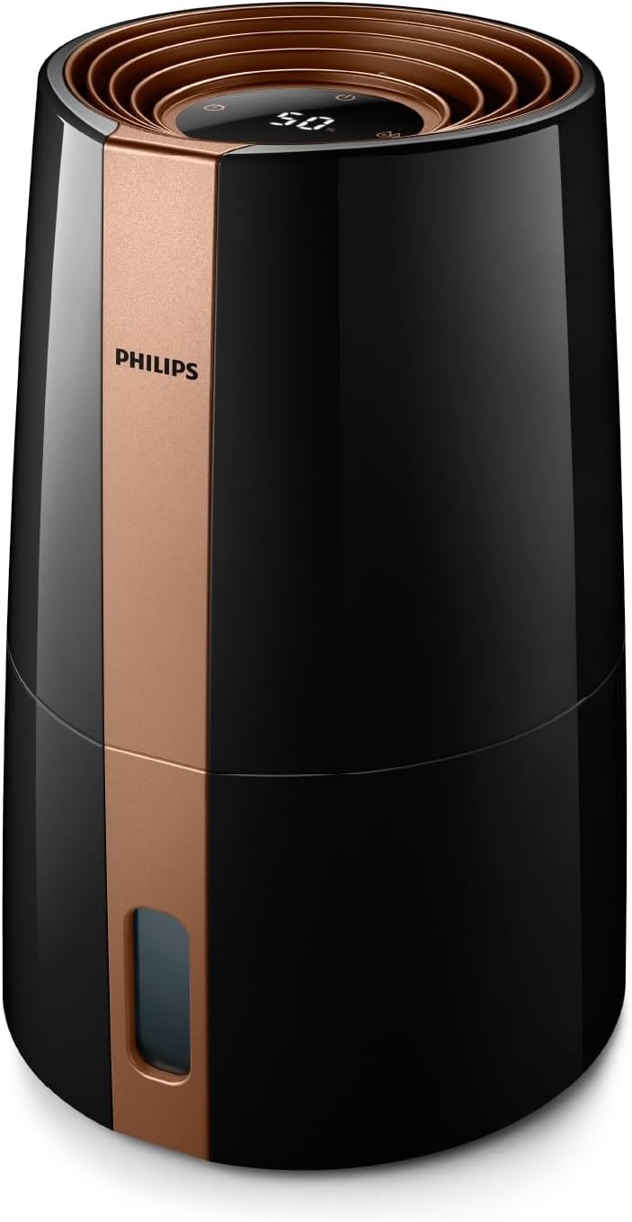 Philips 3000 Series HU3918/10 Luftbefeuchter, für bis zu 45 m², hygienische NanoCloud-Technologie, leiser Nachtmodus, Automatikmodus, 3 Liter Wassertank, schwarz