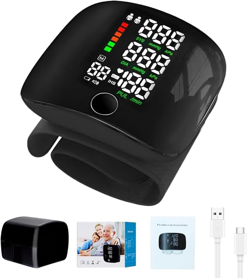 Handgelenk-Blutdruckmessgerät, deutsche Aussprache, Blutdruckmessgerät Handgelenk mit LCD-Bildschirm, automatisches Blutdruckmessgerät, 2 x 99 Speicherplätze, für Handgelenke 13,5–19,5 cm