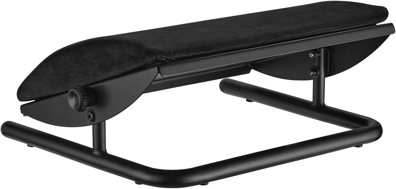 Verstellbare Fußstütze – Ergonomische Fußstütze für Schreibtischneigung +20° bis -20°, Schaumstoff und Stahl, Schwarz – Bild 9