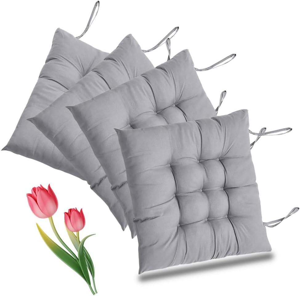 Stuhlkissen, 4er-Set, 40 x 40 cm, Sitzkissen, Gartenmöbel, Sitzkissen, Esszimmerstuhl, Sitzkissen für drinnen, draußen, Bürostuhl (grau)