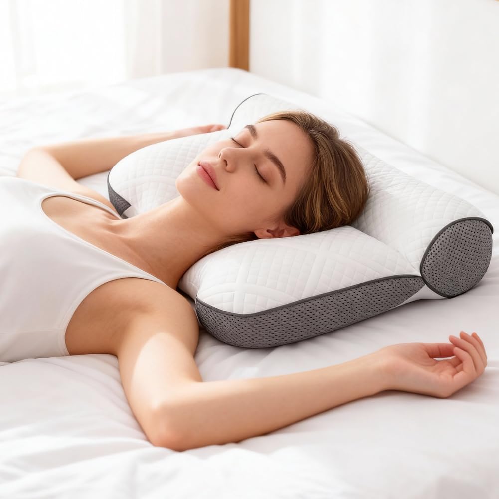 Orthopädisches Schlafapnoe-Kissen mit Ohrenschlitz, Anti-Schnarch-Kissen aus Memory-Schaum, Nackenstützkissen für Seiten-, Rücken- und Bauchschläfer, atmungsaktiv und waschbar – Bild 3