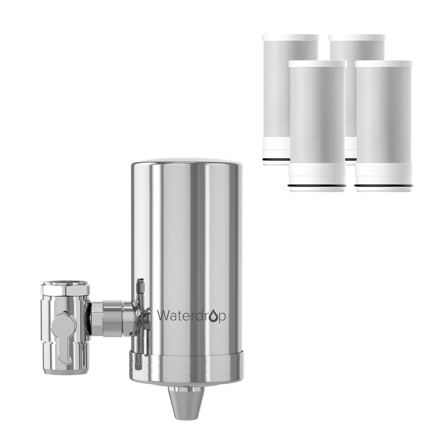 Waterdrop WD-FC-06 Edelstahl-Wasserhahn, Carbon-Block-Wasserfiltersystem, Leitungswasserfilter, entfernt Chlor, Schwermetalle und schlechten Geschmack (4 Filter im Lieferumfang enthalten)