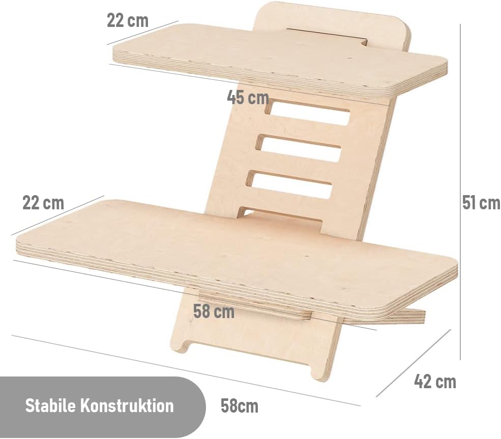 Stehpultaufsatz, Stehpulte, Holz, Laptopständer, Ständer, Stehtisch, Rednerpult, Schreibtischaufsatz, höhenverstellbar, Made in EU (Natur) – Bild 3