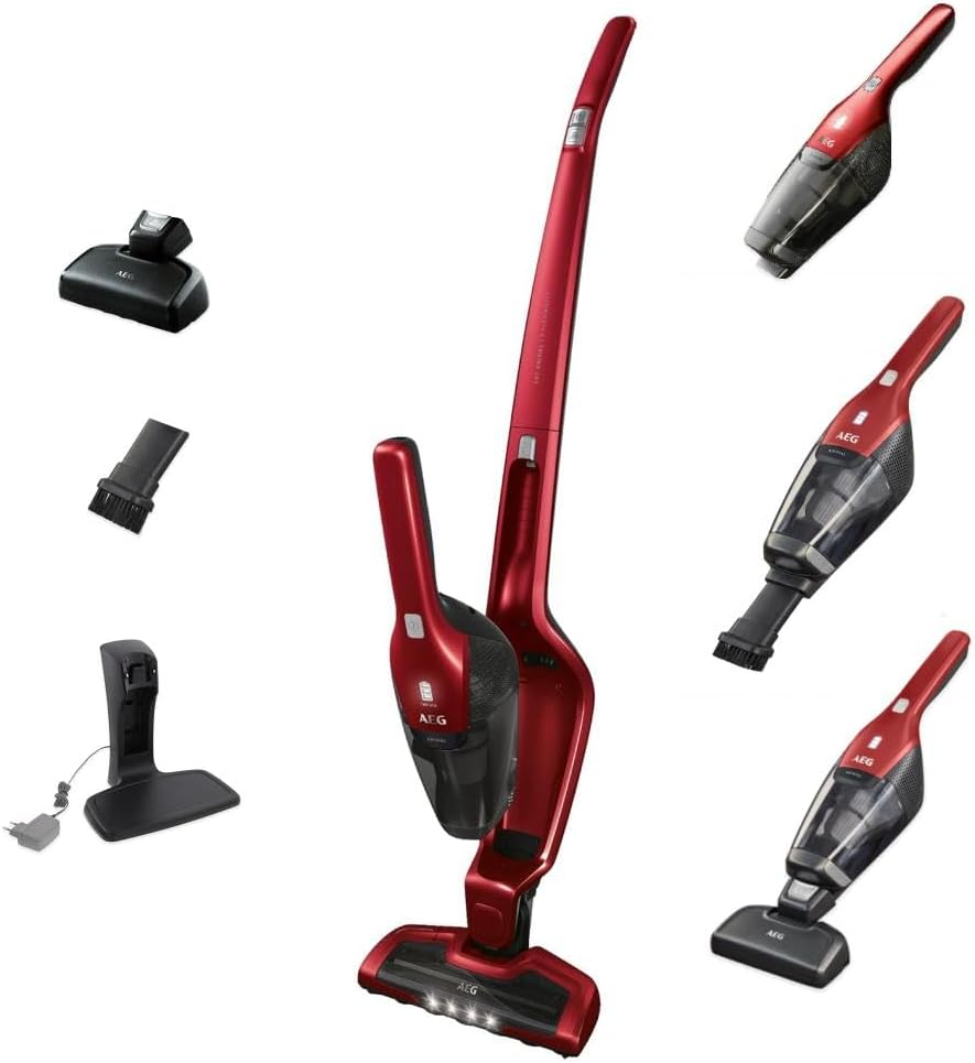 AEG Ergorapido CX7-2-45AN 2in1 Akku-Staubsauger (beutellos, inklusive Tierhaardüse, bis zu 45 Min. Laufzeit, freistehend, 180° Drehgelenk, Bürstenreinigungsfunktion, LED-Frontlichter, rot)