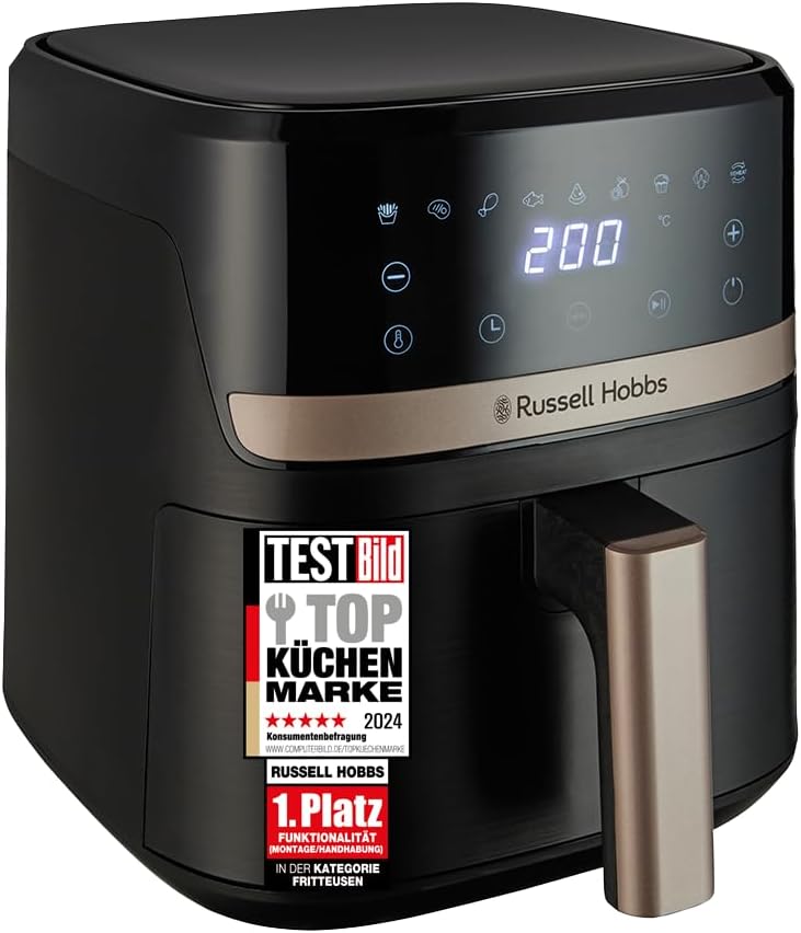 Russell Hobbs SatisFry 27610-56 Heißluftfritteuse L, 4,3 l, Rapid AirFryer (sehr kleines Gehäuse, sehr leise, 9 Programme), spülmaschinenfest, Fritteuse ohne Öl, Touchscreen, Grillen, Backen, Braten usw