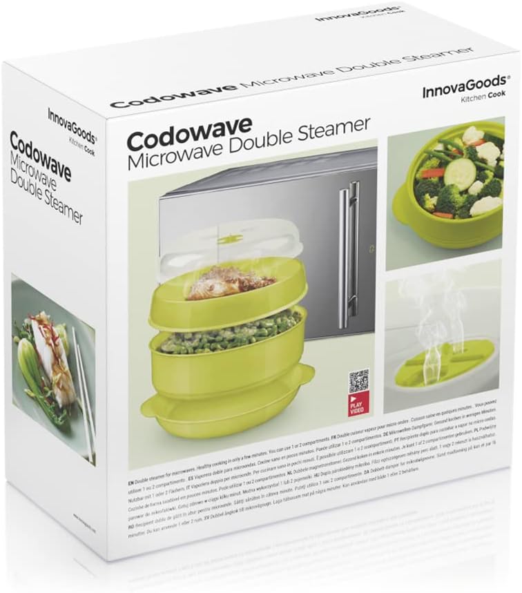 InnovaGoods Fresh Mikrowellen-Doppeldampfgarer, Grün, 22 x 12/17 cm – Bild 8