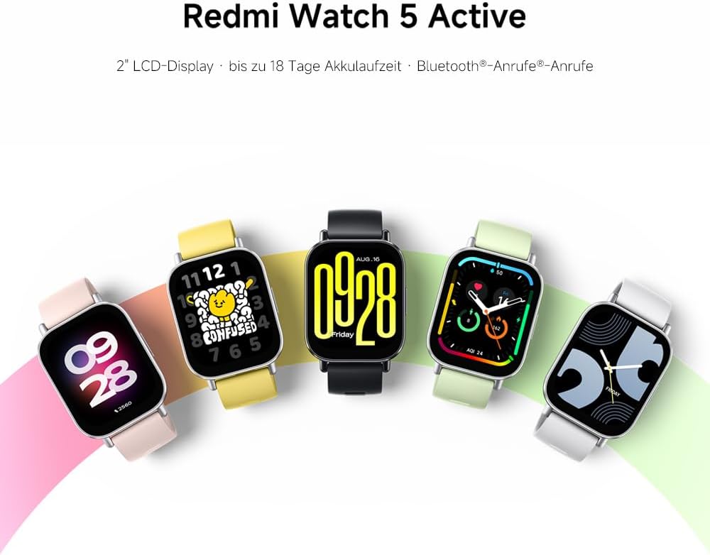 Xiaomi Redmi Watch 5 Active Smartwatch, 2,0-Zoll-LCD-Display, 18-Tage-Akku, 140+ Sportmodi, Herzfrequenz- und SPO₂-Tracking, 5ATM wasserdicht, Bluetooth-Anrufe, Fitness-Tracker, Schlafmonitor – Bild 3