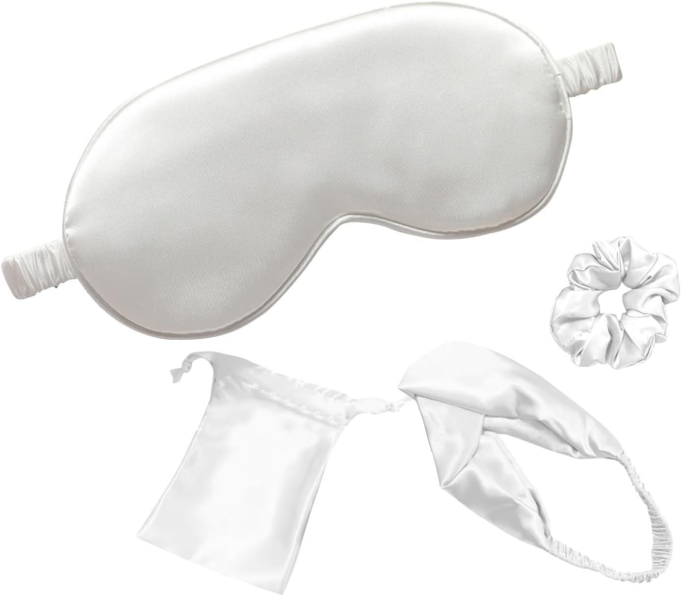 4er-Set Schlafmasken-Set, Schlafmaske für Frauen, Augenmaske aus Seide, lichtblockierende Schlafbrille, Ohrstöpsel, Haargummi, Stirnband und Aufbewahrungstasche für Pause, Reisen, Schlafen