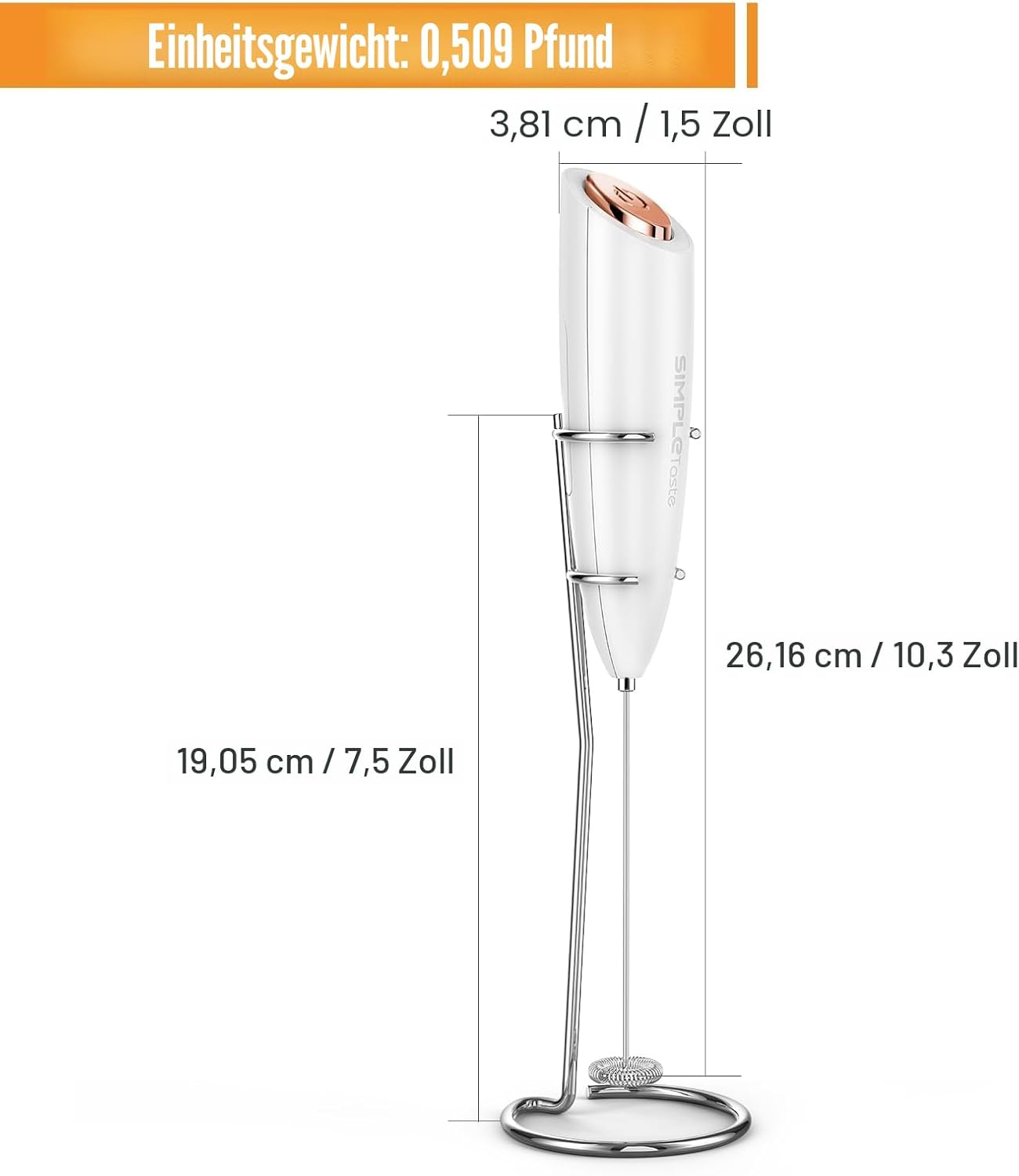 SIMPLETASTE Milchaufschäumer, handlicher, batteriebetriebener elektrischer Schaumbereiter, Getränkemixer mit Edelstahl-Schneebesen und Ständer für Cappuccino, kugelsicheren Kaffee, Latte – Bild 7