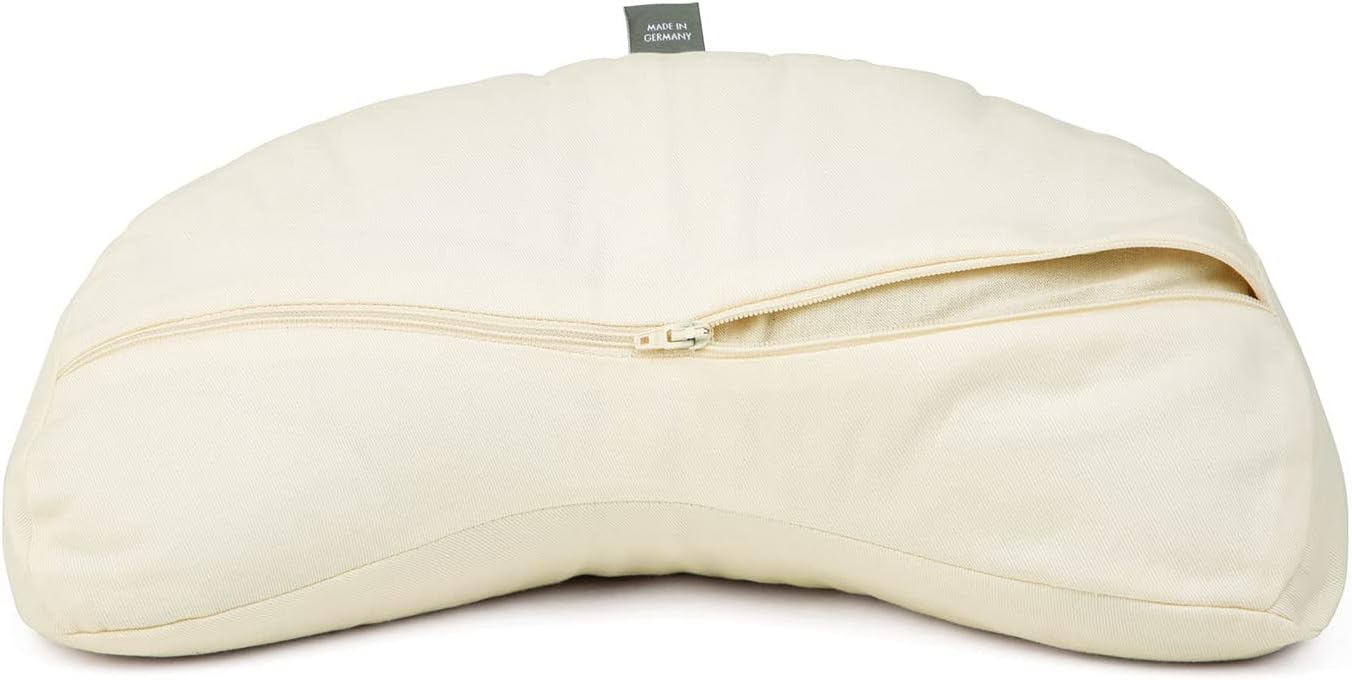 Bodhi Meditationskissen Halbmond Mini | Yogi Moon Eco | Bezug aus 100 % Bio-Baumwolle | Yogakissen halbmondförmig mit Buchweizenfüllung | Halbmondkissen für Yoga & Meditation | Natürlich – Bild 2