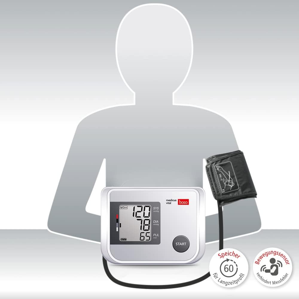 Boso Medicus Vital/vollautomatisches Oberarm-Blutdruckmessgerät mit großem Display und Arrhythmieerkennung mit Universalmanschette (22–42 cm) – Bild 11