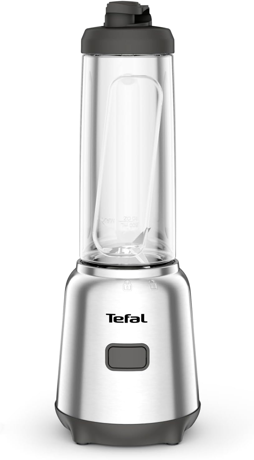 Tefal Mix and Move BL15FD Mini-Standmixer, 300 Watt, 2 Flaschen To-Go aus Premium-Tritan, kompaktes Design, leicht zu reinigen, abnehmbare Klingen, Ein-Knopf-Bedienung, Silber/Grau
