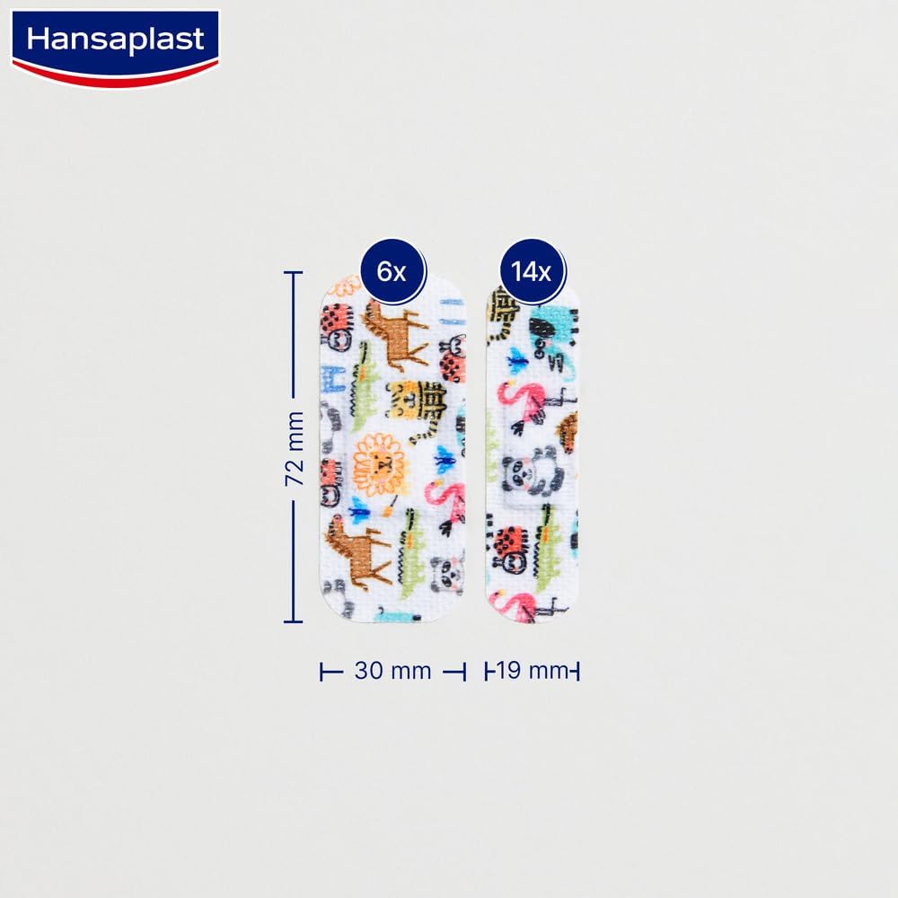 Hansaplast Sensitive Kinderpflaster (20 Streifen), Wundpflaster mit niedlichen Tiermotiven zur Aufmunterung von Kindern, schmerzfreie Entfernung, Pflasterset – Bild 3