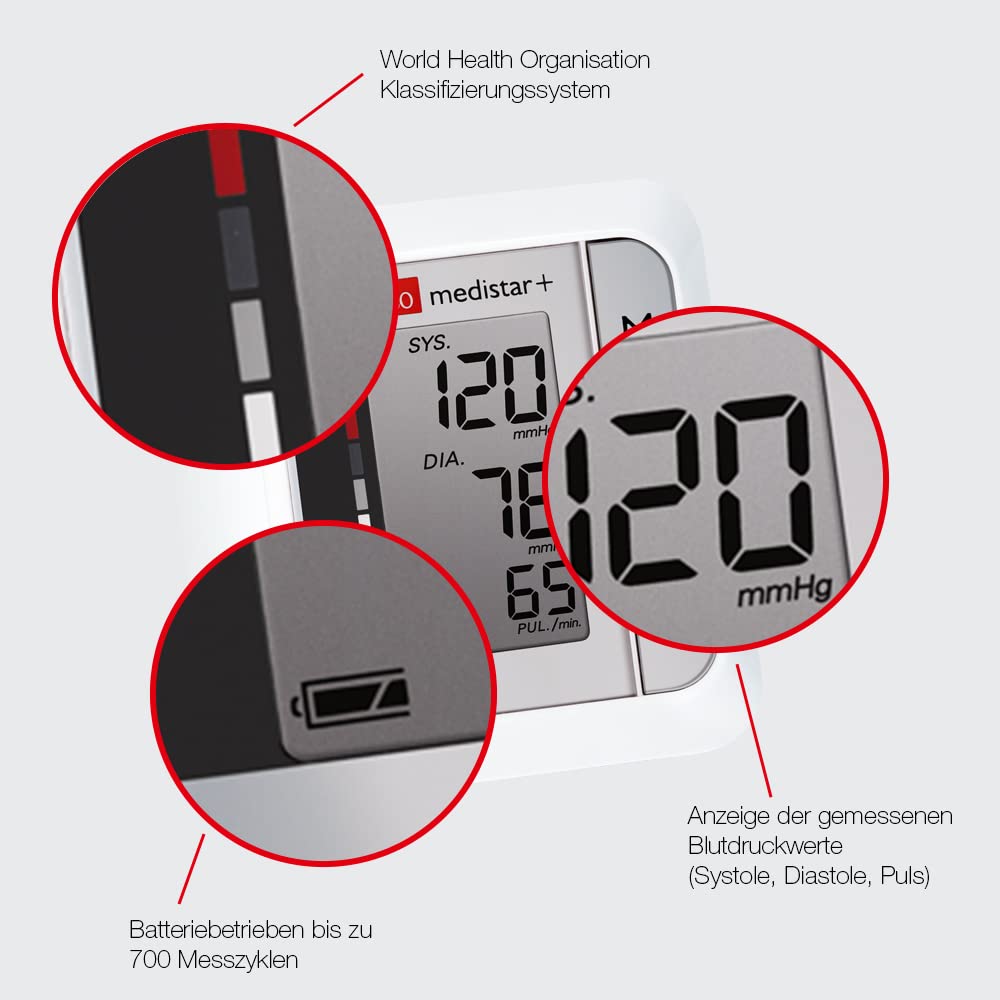 Boso Medistar+ Blutdruckmessgerät-Manschette mit Speicher für 90 Messungen, extragroßem Display und Arrhythmie-Erkennung – inkl. Handgelenksmanschette, 13,5–21,5 cm – Bild 5