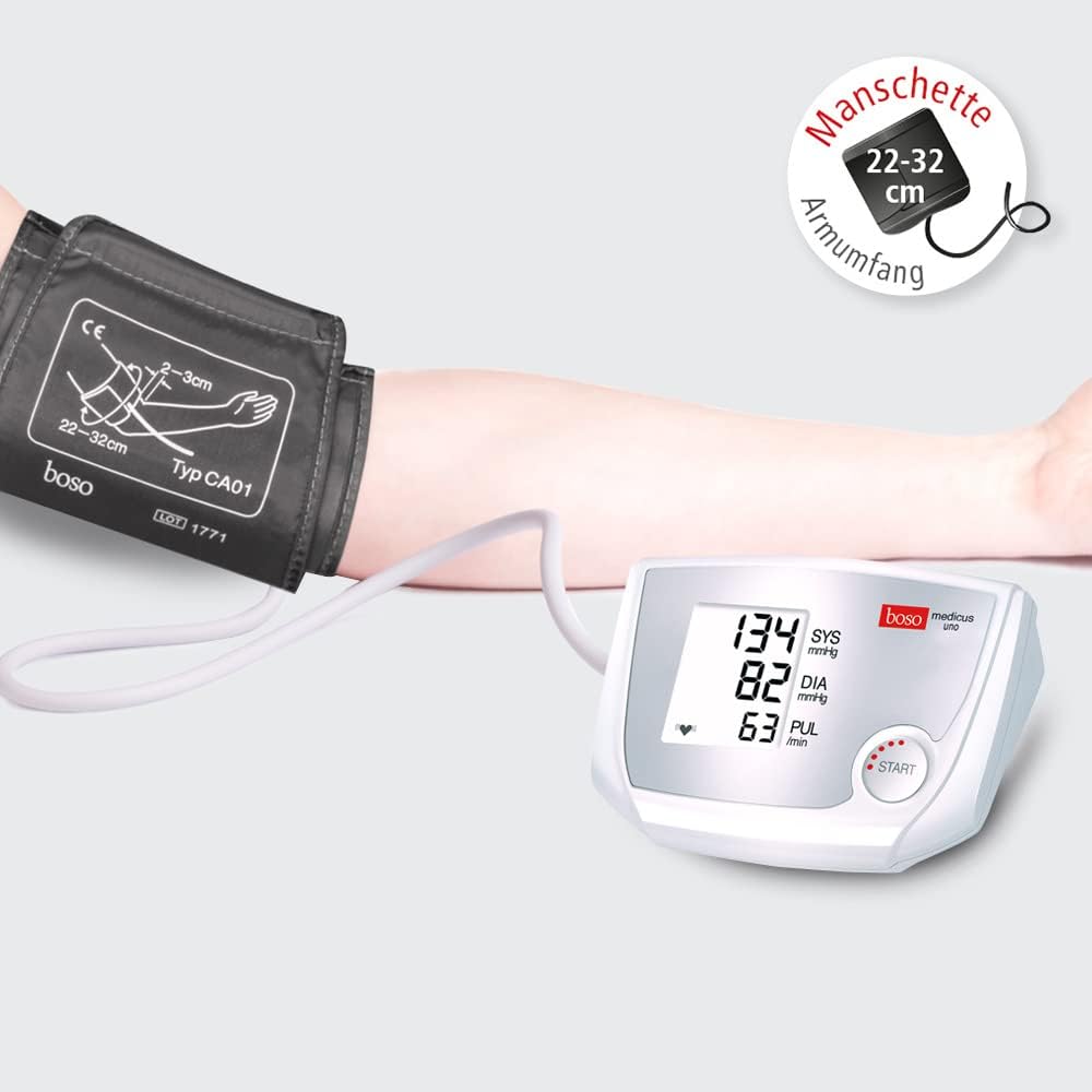 boso medicus uno / Oberarm-Blutdruckmessgerät mit Ein-Knopf-Bedienung, großem Display und Arrhythmieerkennung / inkl. Manschette (22–32 cm) – Bild 3